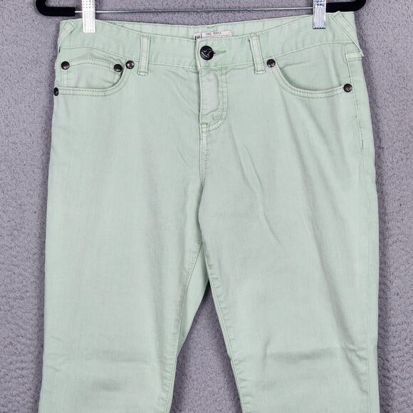 FREE PEOPLE Jeans Womens Size 29 Green Mint Ankle Zip Skinny Denim Pockets - Picture 6 of 13
